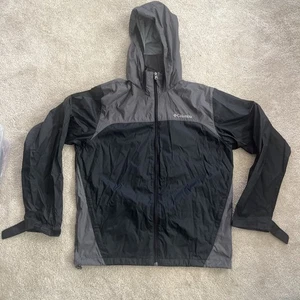 Columbia Jacket Mens Medium  Black Gray Glennaker Lake Rain Packable Full Zip - Picture 1 of 9