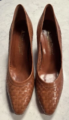 Винтажные женские туфли Evan Picone 8AA 39 тканый кожаный каблук Италия - Изображение 1 из 4