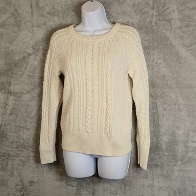 Suéter Gap Talla Med Mujer Crema Marfil Tejido con Cable Pescador Grueso Cuello Redondo Foto 1 de 4