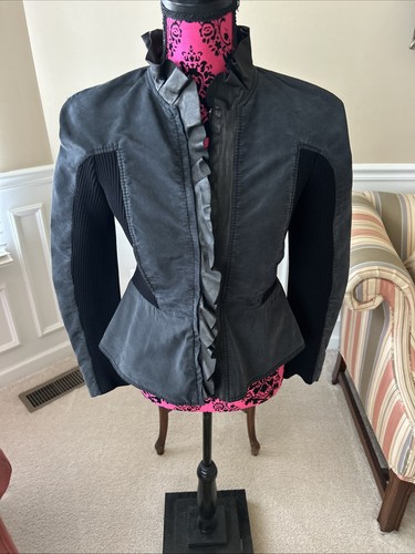 Giacca corta VALENTINO S.p.A. Milano Italia misto pelle seta nera taglia US 8