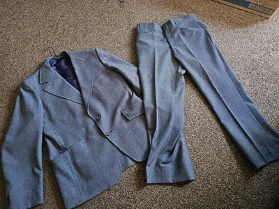 Conjunto de terno sob medida vintage 2 peças B&F Toggery azul cinza tamanho L Grandpa Core - Imagem 1 de 4