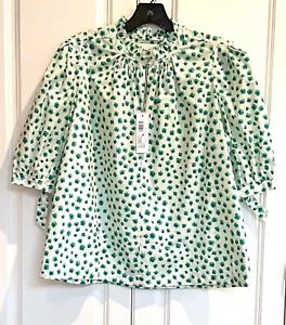NWT Rebecca Taylor size 10 emerald green daisy tie-sleeve cotton top $250 - Picture 1 of 5