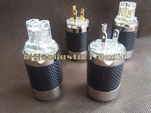 1Set Copper Rhodium Plated US Carbon Fiber AC Power Plug Male IEC Female - Picture 1 of 1
