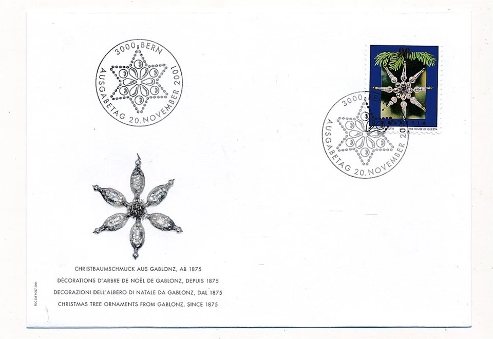 D404118 Switzerland FDC 2001 Christmas Tree Decoration - Image 1 of 1
