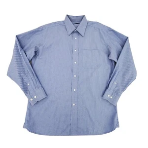 Hart Schaffner Marx Button Up Collared Dress Shirt 16 L Blue White Pinstripes - Picture 1 of 24