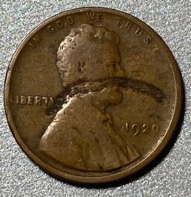 1920 Lincoln wheat cent error, struck through fiber/wire? 436 - Image 1 of 4