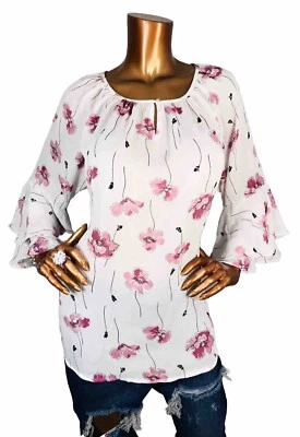Blusa Chaps by Ralph Lauren XL Top Floral Transparente Shell Lite 1/2 Abotonada BellSl Foto 1 de 4