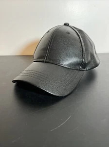 Vintage Unisex Black 100% Leather Ball Cap Hat S/M Adult Adjusts - City Hunter - Picture 1 of 4