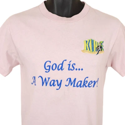 Vintage Christian T Shirt Mens Size Small Pink Y2K God Is A Way Maker King E - Image 1 of 4