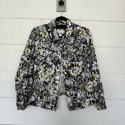 Lucy & Laurel Women’s 1X Black Yellow Denim Jacket 100% Linen Lagenlook - Image 1 of 4