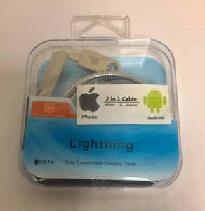 5 Ft.iPhone Metal Lightning & Micro USB Cable 2 in 1 Dual Charging Cable - Picture 1 of 2