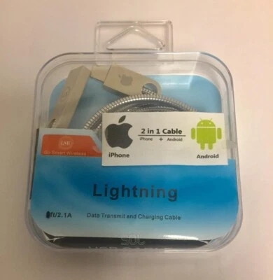 5 Ft.iPhone Metal Lightning & Micro USB Cable 2 in 1 Dual Charging Cable - Image 1 of 2