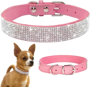 Rosa Welpenhalsbänder XS Strass Halsbänder Hund Klein Katze Halsbänder Einstellb - Bild 1 von 8