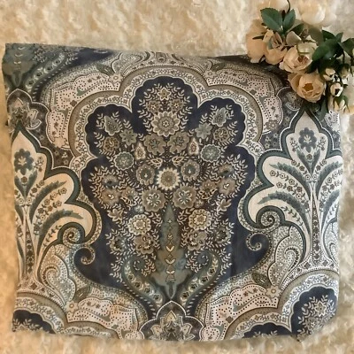 Pottery Barn Blanco Azul Verde Floral Medallón Paisley REINA? edredón 86"x108" Foto 1 de 4