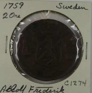 C1274 Sweden, AE 2 Ore of Adolf Frederik, 1759 - Picture 1 of 4