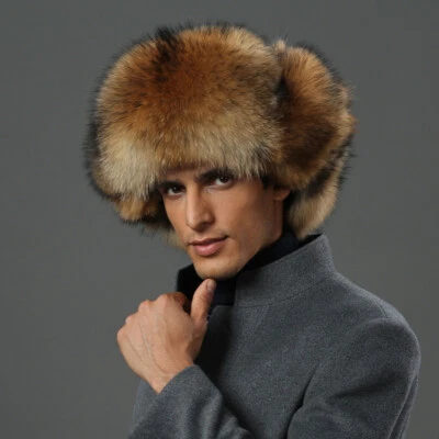 Male Female Real Fox Fur Hat Russian Warmer Ushanka Cossack Ski Earflap Cap - Image 1 of 4