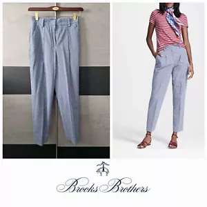 Brooks Brothers Blue Gingham Trousers UK 6 8 Crinkled Lightweight Comfort Fit - Picture 1 of 20