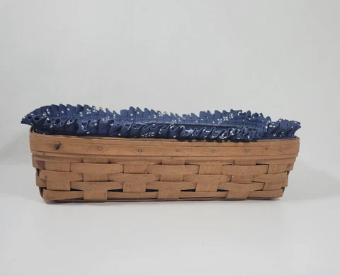 Longaberger 1991 Cracker Bread Basket french Blue Liner  13"x8" Signed Numbered Cover