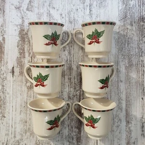 Set Of 6 Tartan Ribbon Footed 6-8oz Cups-HOLIDAY - Picture 1 of 7