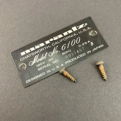 Marantz Model # 6100 Turntable Rear ID Plate Serial Number Badge  OEM - Image 1 of 2