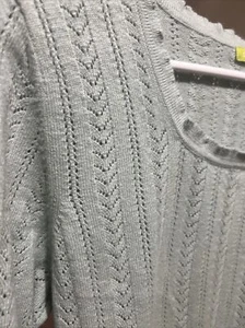 Sigrid Olsen Mint Sweater Beautiful Fine Knit Pattern Silk Angora Blend Cool EUC - Picture 1 of 2