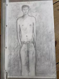 FRANZ EHMKE 1928-2018 DDR MALER PASTELL AKT MANN MÄNNLICHER KÖRPER IN JEANS - Bild 1 von 2