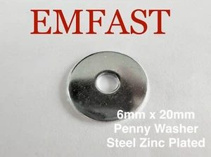 M6 x 20 Pfennig Reparaturscheibe groß flach Kotflügel Stahl Zink 6mm 20mm Unterlegscheiben - Bild 1 von 2