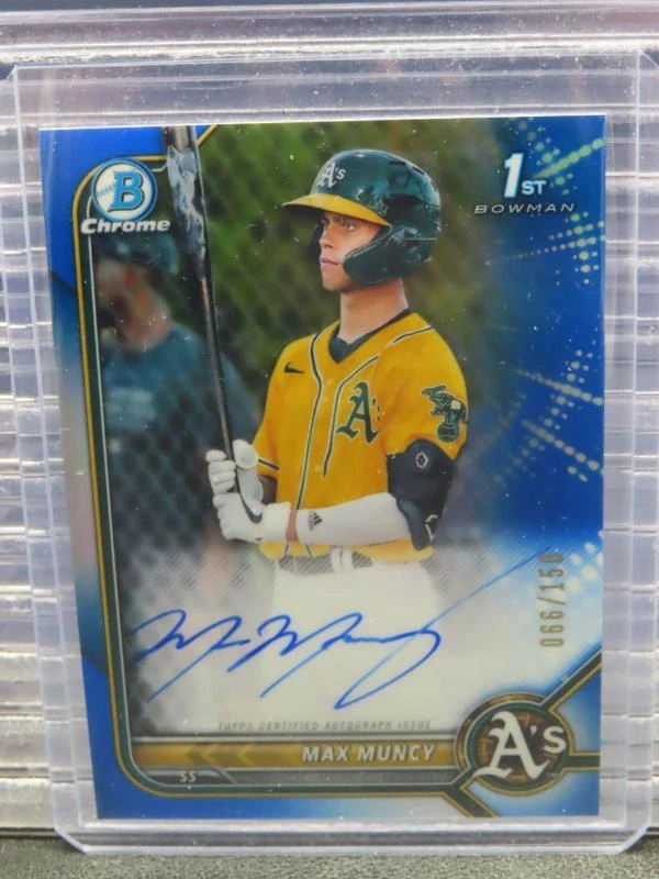2022 Bowman Max Muncy Chrome Blue Refractor 1st Prospect Auto #066/150 Athletics