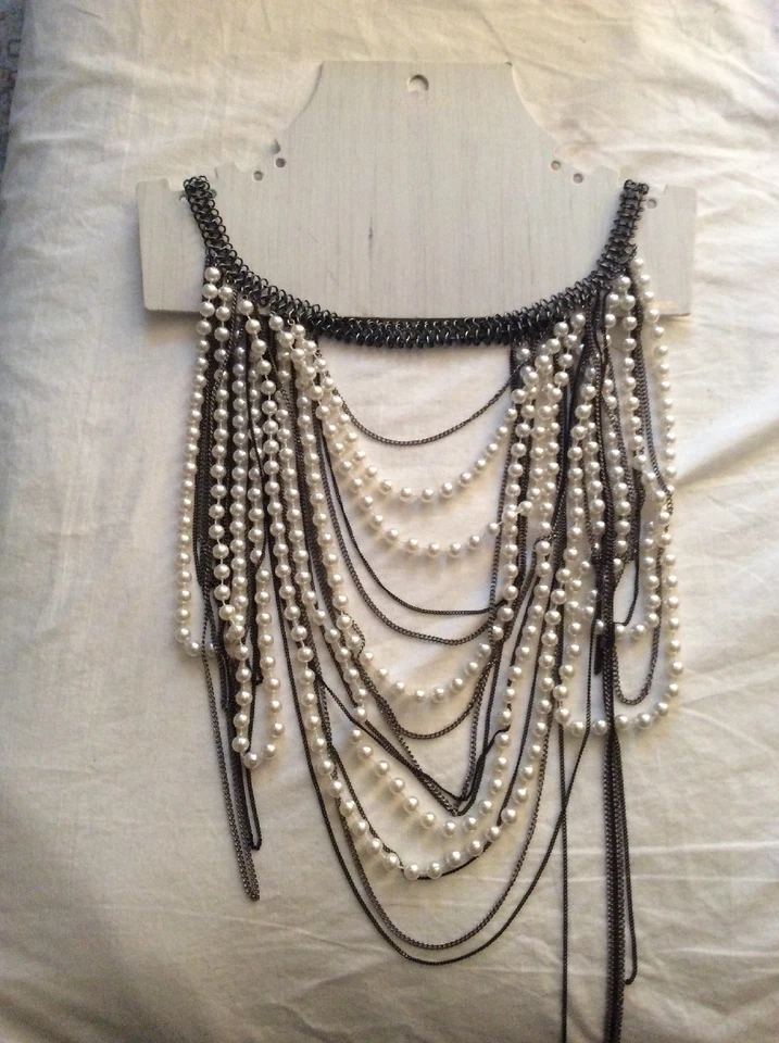 New Freedom at Topshop Silvertone Chains White Faux Pearl Multi-Strand Necklaces - Image 1 of 4