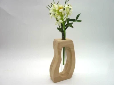 Blumenvase aus Holz mit Reagenzglas Oval Neu Dekoration Valentinstag Buchenholz  - Bild 1 von 4