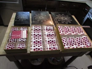 Complete Set Libbey Cranberry Concord Frosted Polka Dot Glasses , In Boxes - Picture 1 of 14