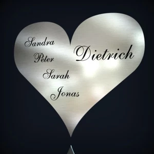 EDELSTAHL TÜRSCHILD NAMENSSCHILD "HERZ" MIT LASERGRAVUR NACH WUNSCH - Bild 1 von 1