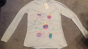 CHRISTMAS ORDAMENTS LONG SLEEVE PULLOVER T SHIRT WOMEN'S SZ M NEW!! - Picture 1 of 8