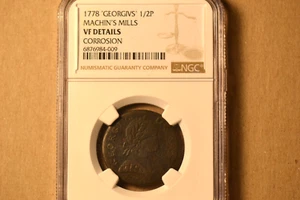 1778 "Georgivs" 1/2 Penny- Machin's Mills- NGC VF Details. Corrosion. RARE! - Picture 1 of 5