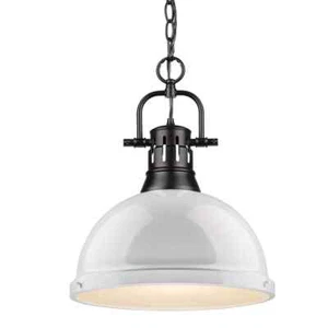 Golden Lighting Duncan 1-Light Black Pendant and Chain with White Shade - Picture 1 of 3