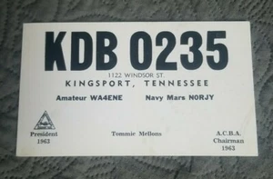 Tarjeta QSL Kingsport Tennessee - KDB 0235 - CB Ham Radio - Imagen 1 de 1