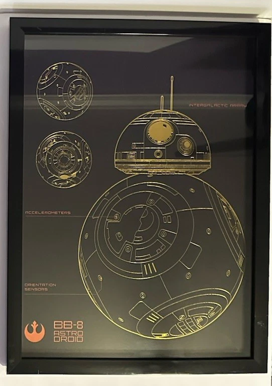 Star Wars BB8 BB-8 Blueprint by Artissimo. Glass Framed Print 24" x 18 x 1.25" - Image 1 of 4