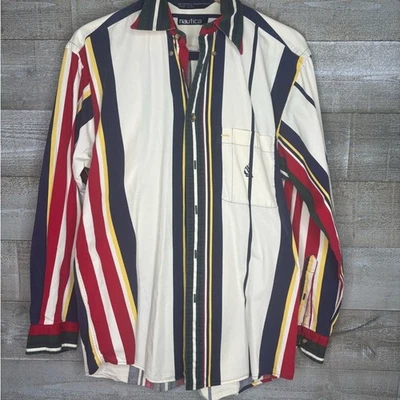 Nautica Мужская средний винтажный в полоску платье рубашка - красный, синий, желтый - Изображение 1 из 4