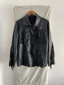 MANGO Black Faux Leather Tasseled Jacket Size M - Picture 1 of 7