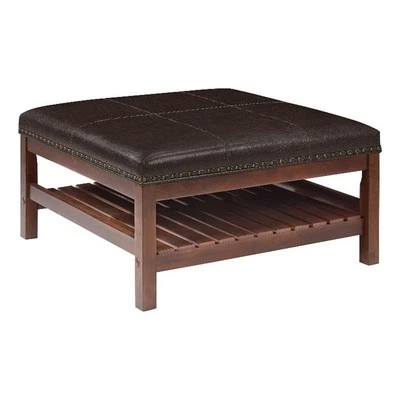 Mesa de centro otomana Designs4Comfort Silverton con estante en cuero sintético espresso Foto 1 de 4