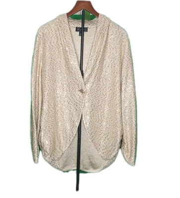 Cárdigan Blazer St John Dorado Lentejuelas M Acanalado Tejido Brillo Botón De Colección Elegante Foto 1 de 4