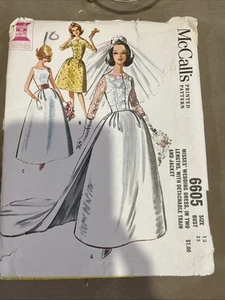 Vintage McCalls Pattern 6605 Wedding Bridal Chapel Back Train Gown Size 12 CUT - Picture 1 of 3