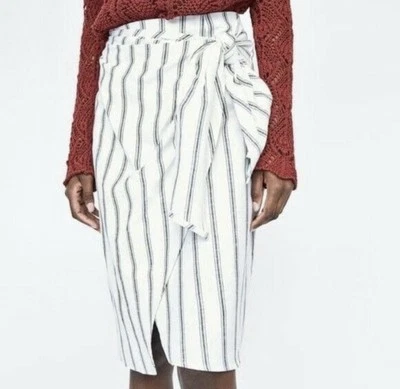 Francesca's Women's Striped Wrap Skirt Black Knee Length Size M - Image 1 of 4