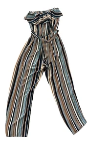 Quiz Jumpsuit Playsuit Size L Womens EU44 Blue Mix Striped Bandeau Belted - Picture 1 of 10
