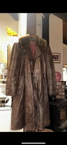 WWII WW2 US Navy USN M-69F Leather Long Flight Coat 1940 40s Vintage Antique  - Picture 1 of 1