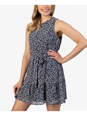 SPEECHLESS Womens Navy Chiffon Flounce Sleeveless Mini Dress L - Image 1 of 4