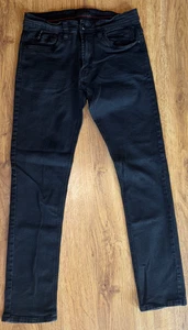 Steves Jeans Mens 30x32 Straight Stretch Black Denim Casual Pants Flat Front - Picture 1 of 4
