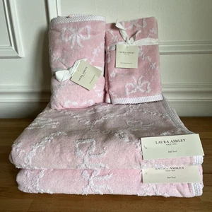 6Pc Laura Ashley Petal Pink White Bows Kate Bow 2 Bath Towels 2 Hand 2 Fingertip - Picture 1 of 9