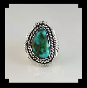 Navajo Style Sterling and Sonoran Gold Turquoise Ring Size 11 3/4 - Picture 1 of 7