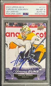YAROSLAV ASKAROV SIGNED 2023 UPPER DECK YOUNG GUNS CANVAS ROOKIE PSA 8 AUTO 10 - Picture 1 of 2